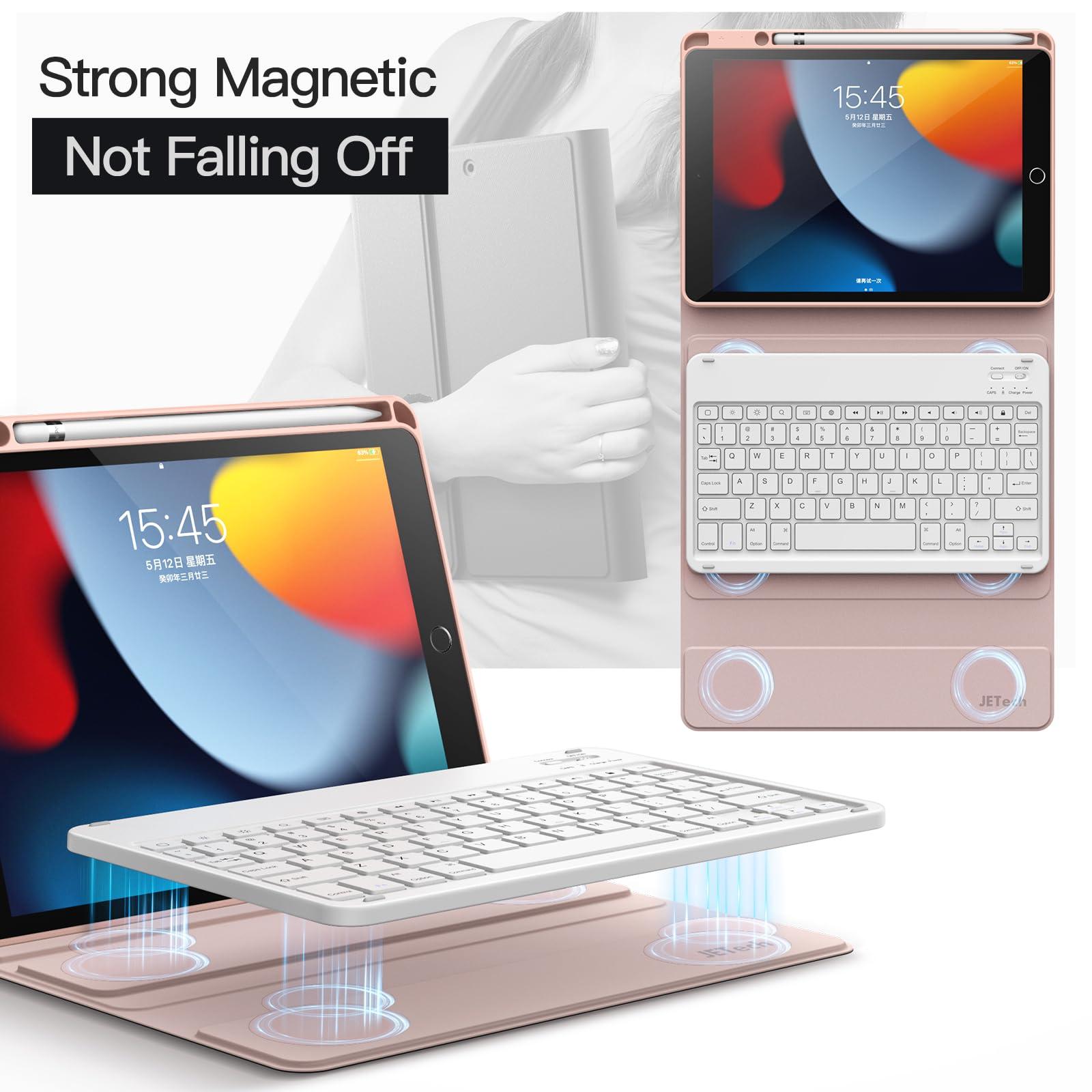 JETech JETech Keyboard Case for iPad 10.2-Inch (2021/2020/2019 Model, 9th/8th/7th Generation) with Pencil Holder, Magnetic Detachable Bluetooth Wireless Keyboard, Soft TPU Back Stand Cover (Rose Gold)