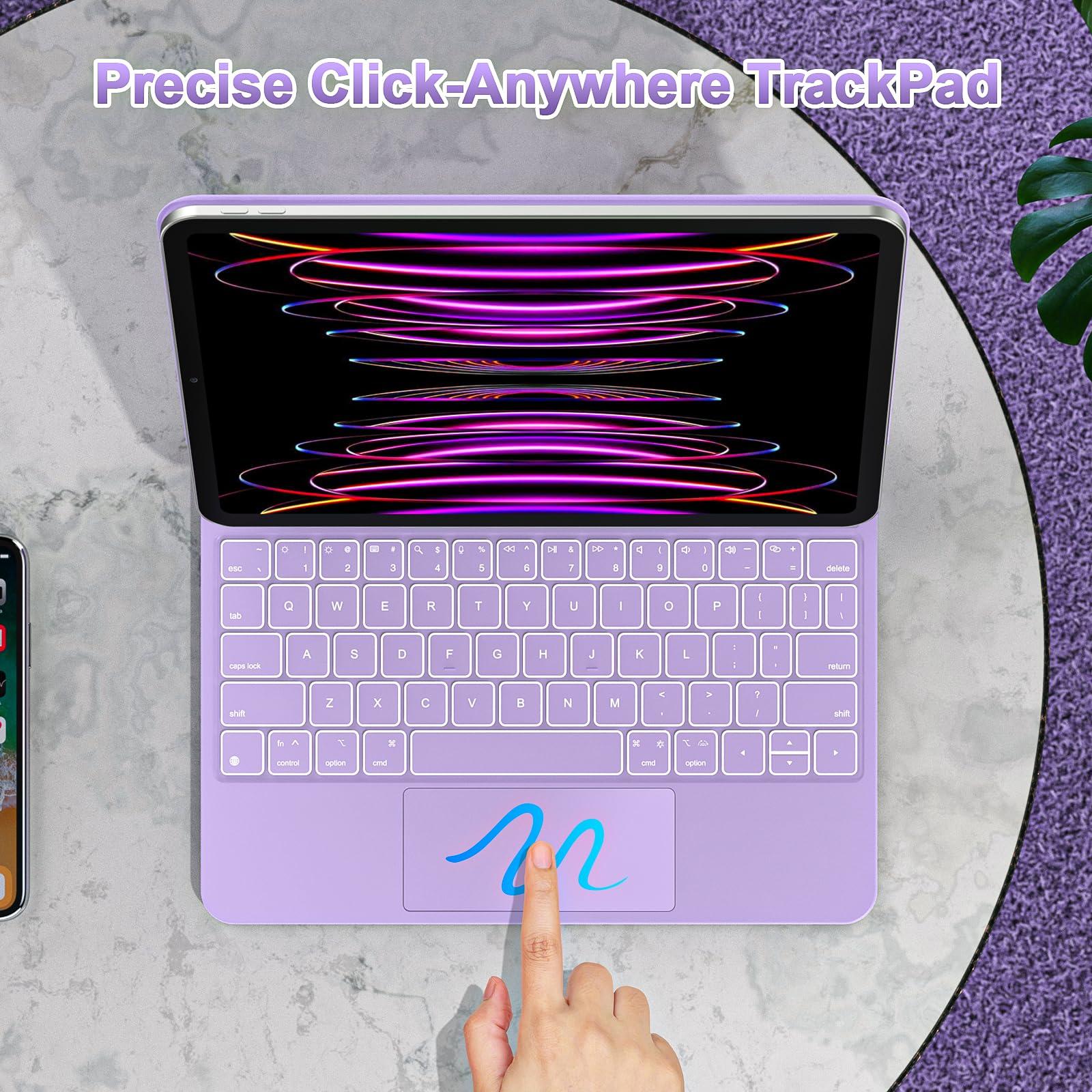 GOOJODOQ GOOJODOQ Magnetic Keyboard for iPad Air 11-inch (M2) 2024 & iPad Pro 11 inch (4th/3rd/2nd/1st) Gen 2022,iPad Air 5th/4th Gen 10.9\",Click-Anywhere Trackpad with 7 Color Backlit Floating Keyboard-Purple