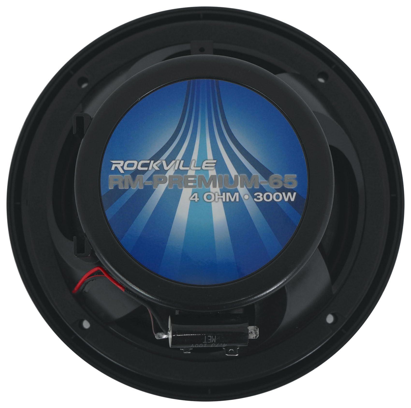 Rockville Rockville Pair RM-PREMIUM-65 Black 6.5" Marine Boat Speakers, 600W Peak/150W RMS, 4-Ohm, Crisp Audio, Waterproof Design, High-Power Handling for Boats and Outdoor Vehicles