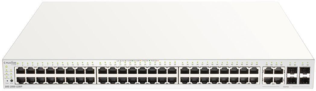 D-Link D-Link 52-Port PoE Nuclias Cloud-Managed Gigabit Ethernet Switch (370W Power Budget) | 48 GbE PoE + 4 Combo 1000Mbps Ports (DBS-2000-52MP)