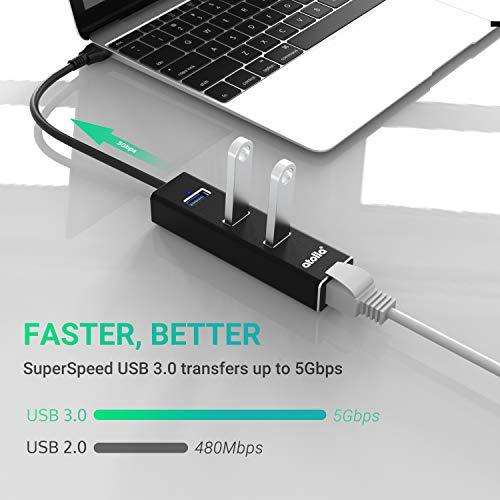 Bauihr USB 3.0 Hub Ethernet with USB C Adapter, 3 Port USB 3.0 Splitter Gigabit Ethernet Hub + USB C HUB Network RJ45 1000Mbps USB Extender