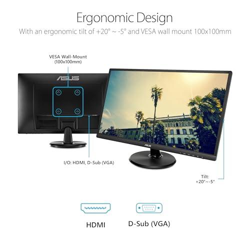 ASUS ASUS 23.8 Full HD Computer Monitor, 1080p, HDMI, VGA, Eye Care, 178 Wide Viewing Angle - VA249HE, Black