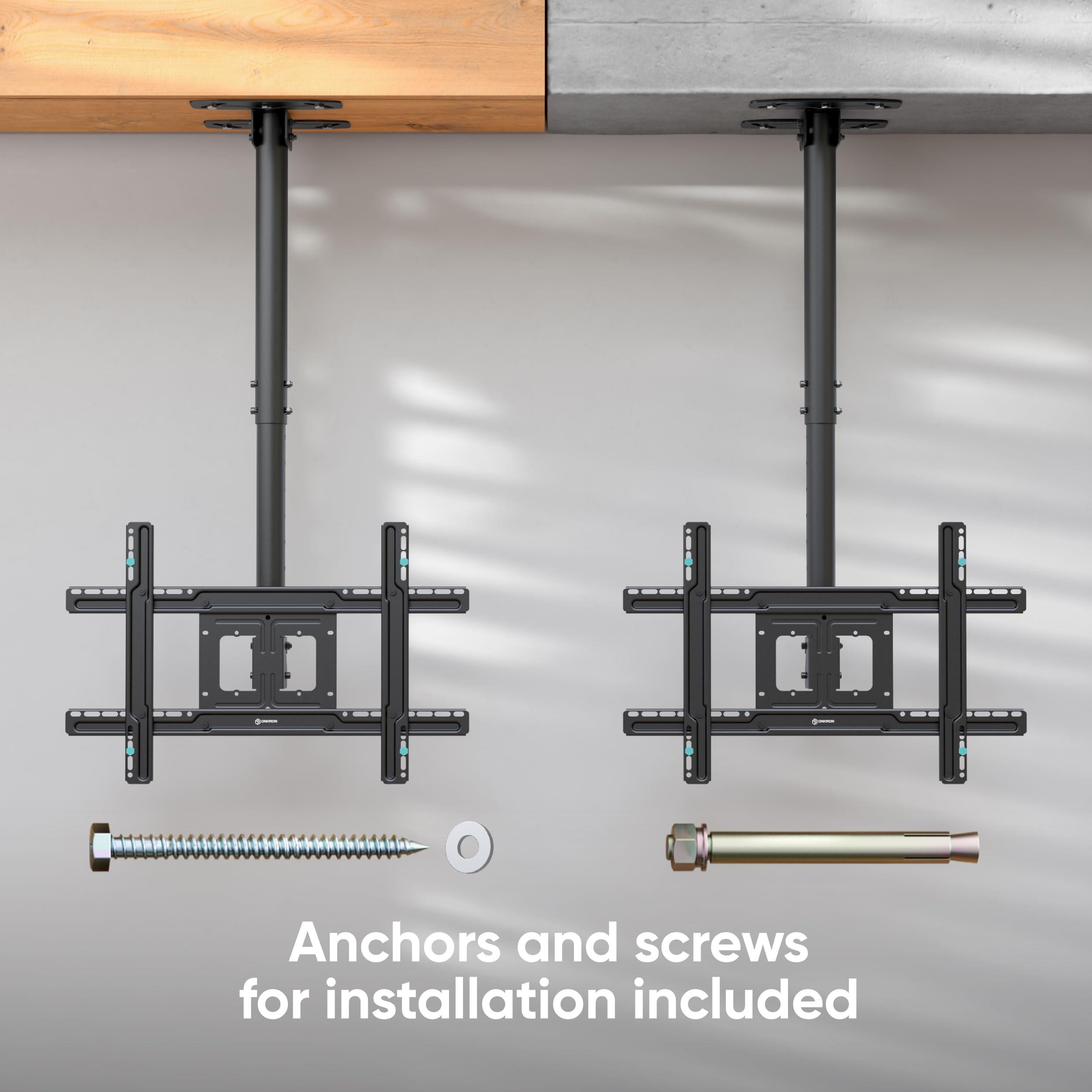 ONKRON ONKRON TV Ceiling Mount for 32-80 Inch Screen up to 150 lbs, Full Motion Ceiling TV Mount Swivel and Tilt max 600x400 VESA Long & Height Adjustable TV Mount Ceiling/Ceiling Mount TV Bracket Black