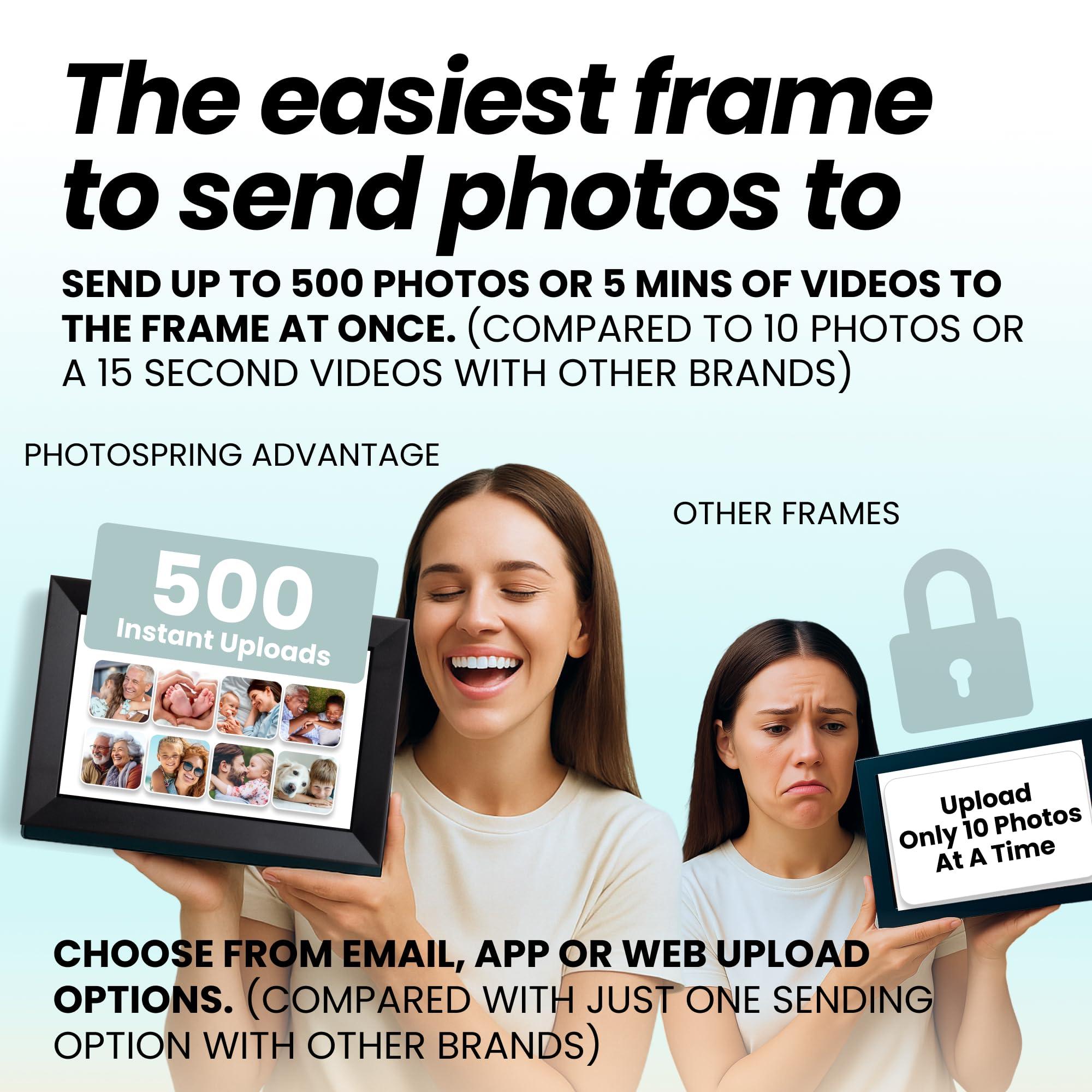 PhotoSpring PhotoSpring 10 inch WiFi Digital Picture Frame | Send Photos by Email, Web or Our Free App | Electronic Picture Frame with Touchscreen & 32GB Internal Memory | Easy Setup | Play Videos up to 5 min
