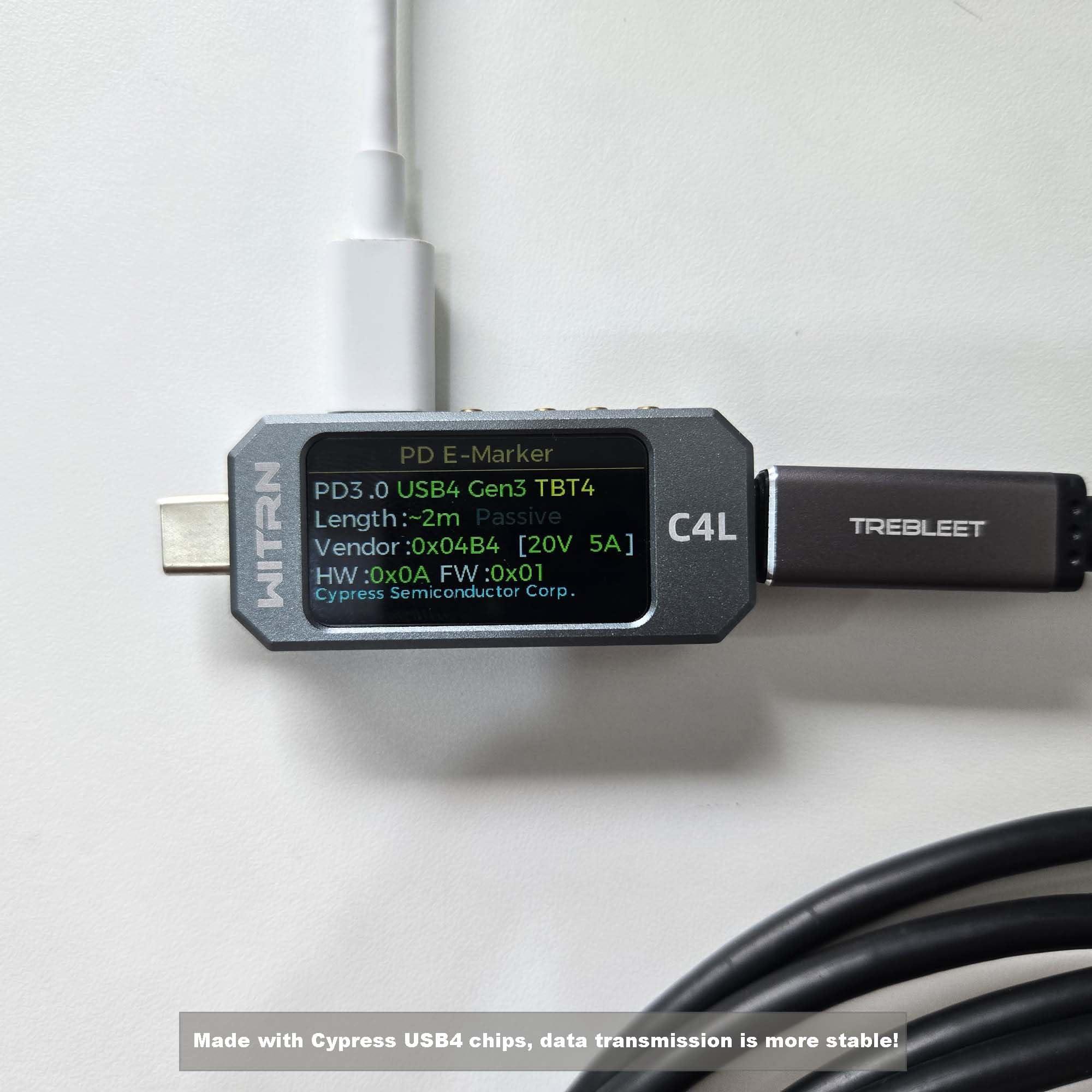 TREBLEET TREBLEET 40Gbps USB4 Cable Compatible with Thunderbolt 3, Thunderbolt 4, 6.6ft (2m), 100W, 5K@60Hz, Compatible with Thunderbolt 3 (USB C) Hub, Adapter, eGpu, 20V/5A