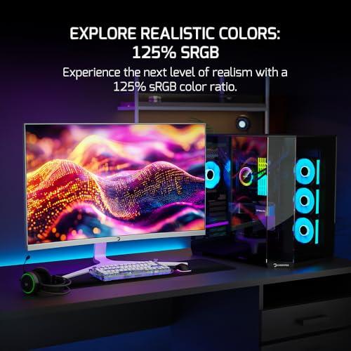 Game Power GAMEPOWER F20 27 Inch Curved White Gaming Monitor, 120Hz 1080p Display, 1ms Response Time, AMD FreeSync, HDR Support, 125% sRGB, RGB Backlight, Dual Speakers, Zero Frame Design, HDMI and VGA Inputs