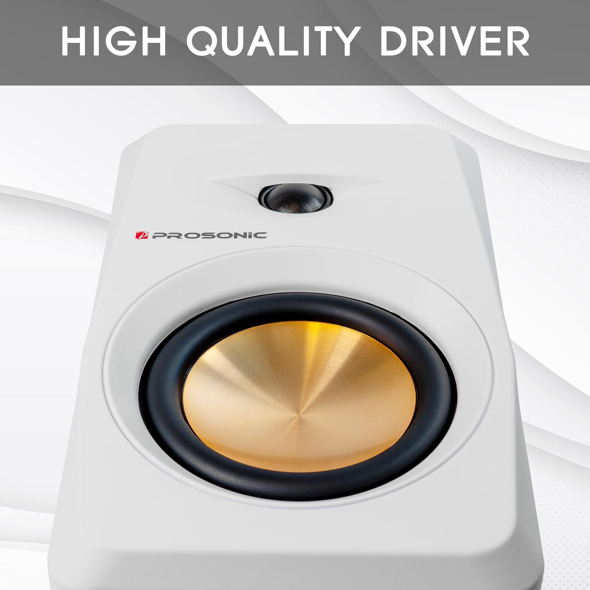 P Prosonic Prosonic BT30 Active Powered Bluetooth Bookshelf Speakers, Studio Monitor, Home Theater, Turntable, with Optical Input, Coaxial Input, 2X RCA Aux Line Input, 80 Watts, (White)