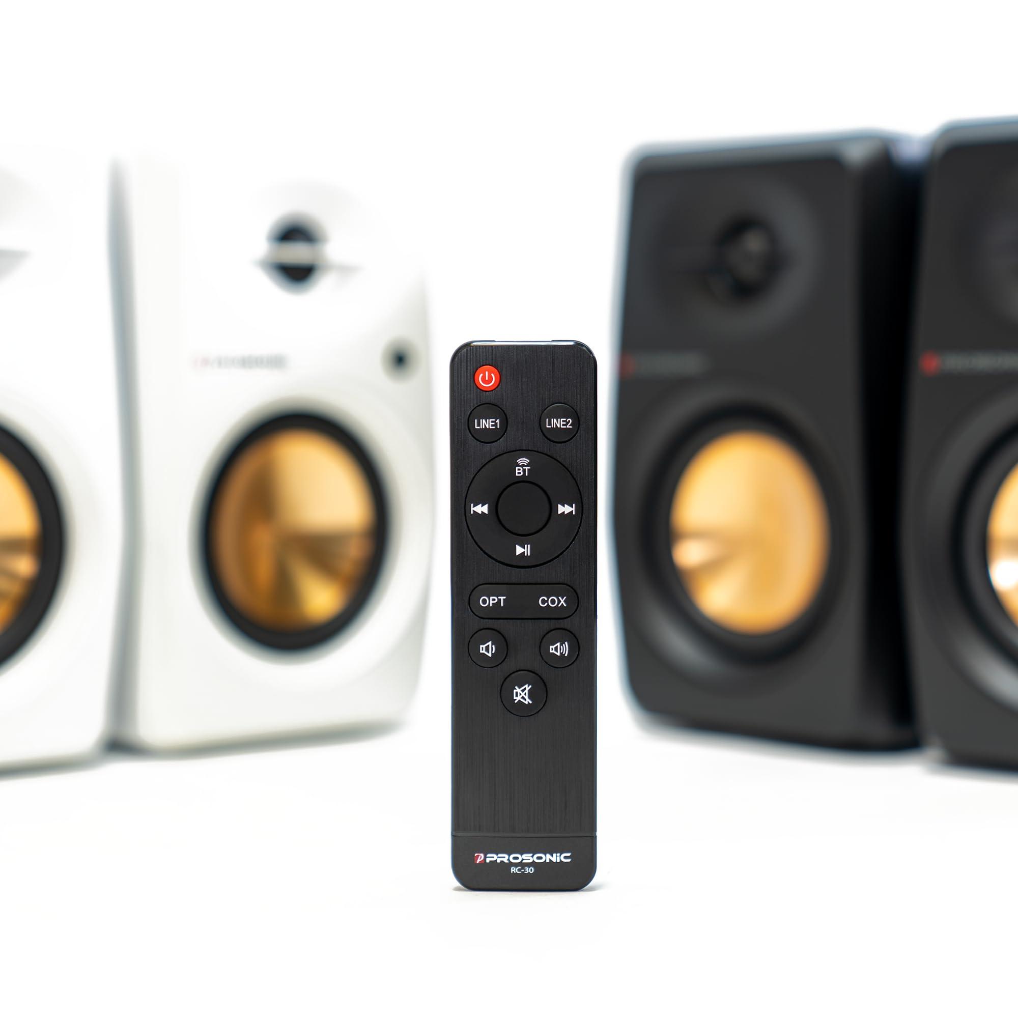 P Prosonic Prosonic BT30 Active Powered Bluetooth Bookshelf Speakers, Studio Monitor, Home Theater, Turntable, with Optical Input, Coaxial Input, 2X RCA Aux Line Input, 80 Watts, (White)