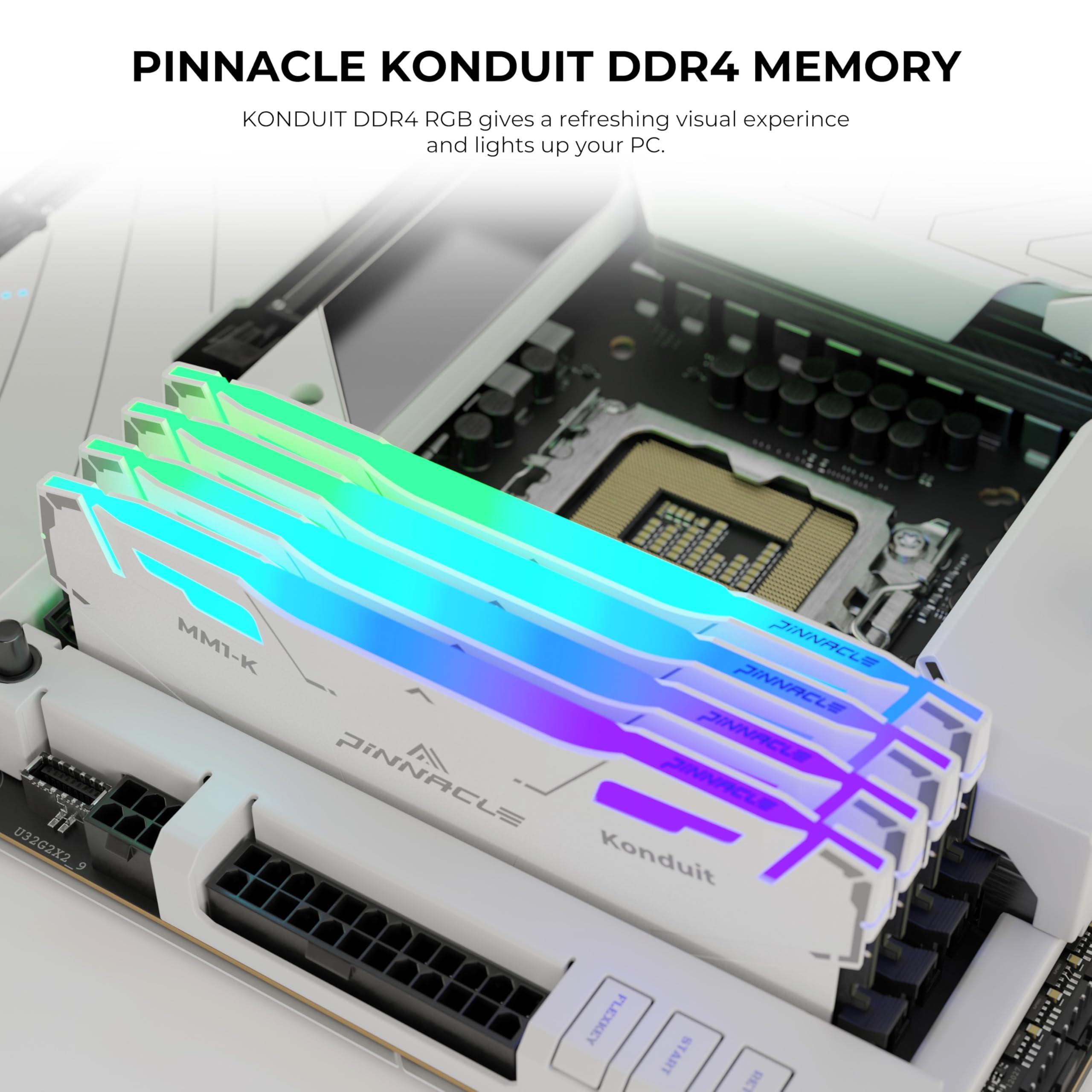Timetec Timetec Pinnacle Konduit RGB DDR4 3200MHz PC4-25600 CL16-18-18-38 XMP2.0 Overclocking 1.35V Compatible for AMD and Intel Desktop Gaming PC Memory Module RAM (RGB White, 64GB KIT(4x16GB))