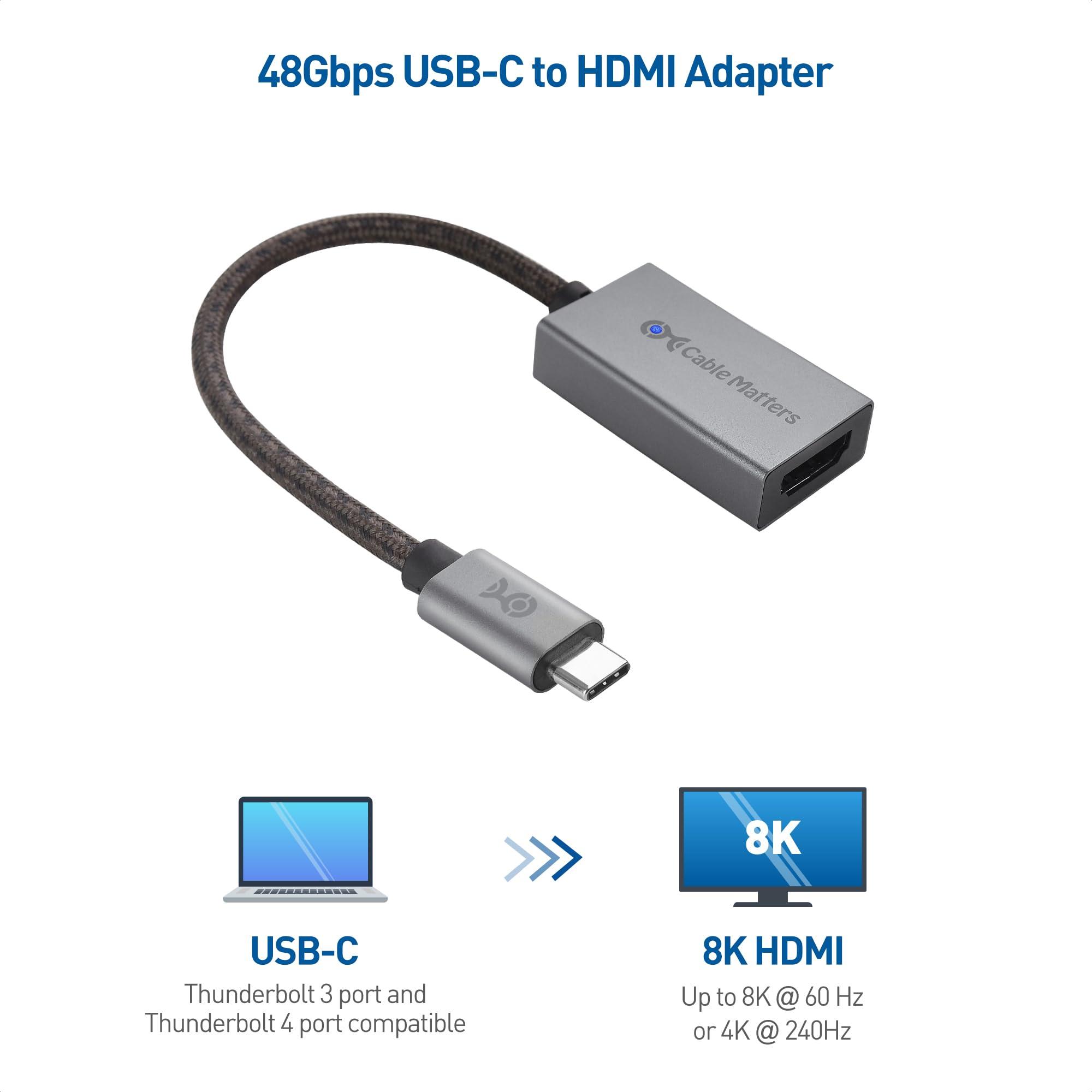 Cable Matters Cable Matters #1 48Gbps USB C to HDMI 2.1 Adapter #2 Premium Braided 48Gbps Ultra HD 8K HDMI Cable 6.6 ft / 2m