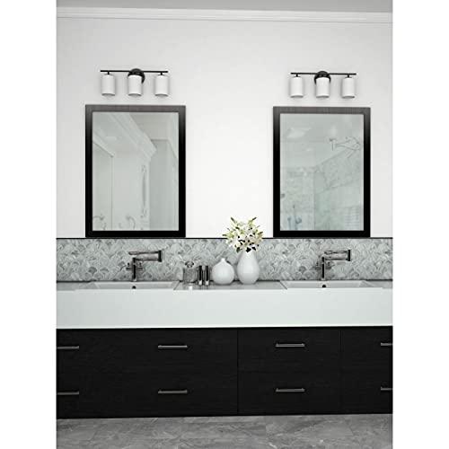 Progress Lighting Replay Collection 3-Light Etched Glass Modern Bath Vanity Light Textured Black