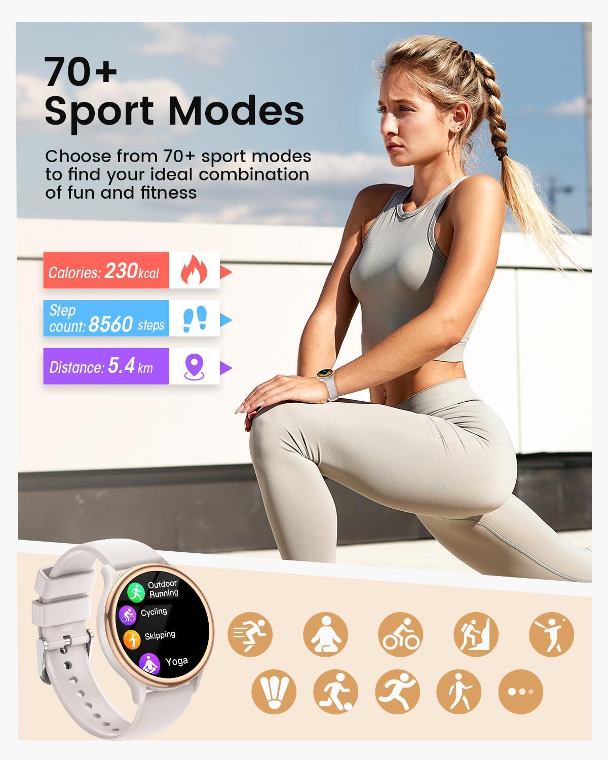 RUXINGX Smart Watches for Women [Make Call/Answer/400+Watch Face] Android & iPhone Compatible, 1.27" Fitness Tracker 24/7 Heart Rate Sleep Steps SpO2 Monitor, IP68 Waterproof Valentines Gifts,3 Bands (20mm)