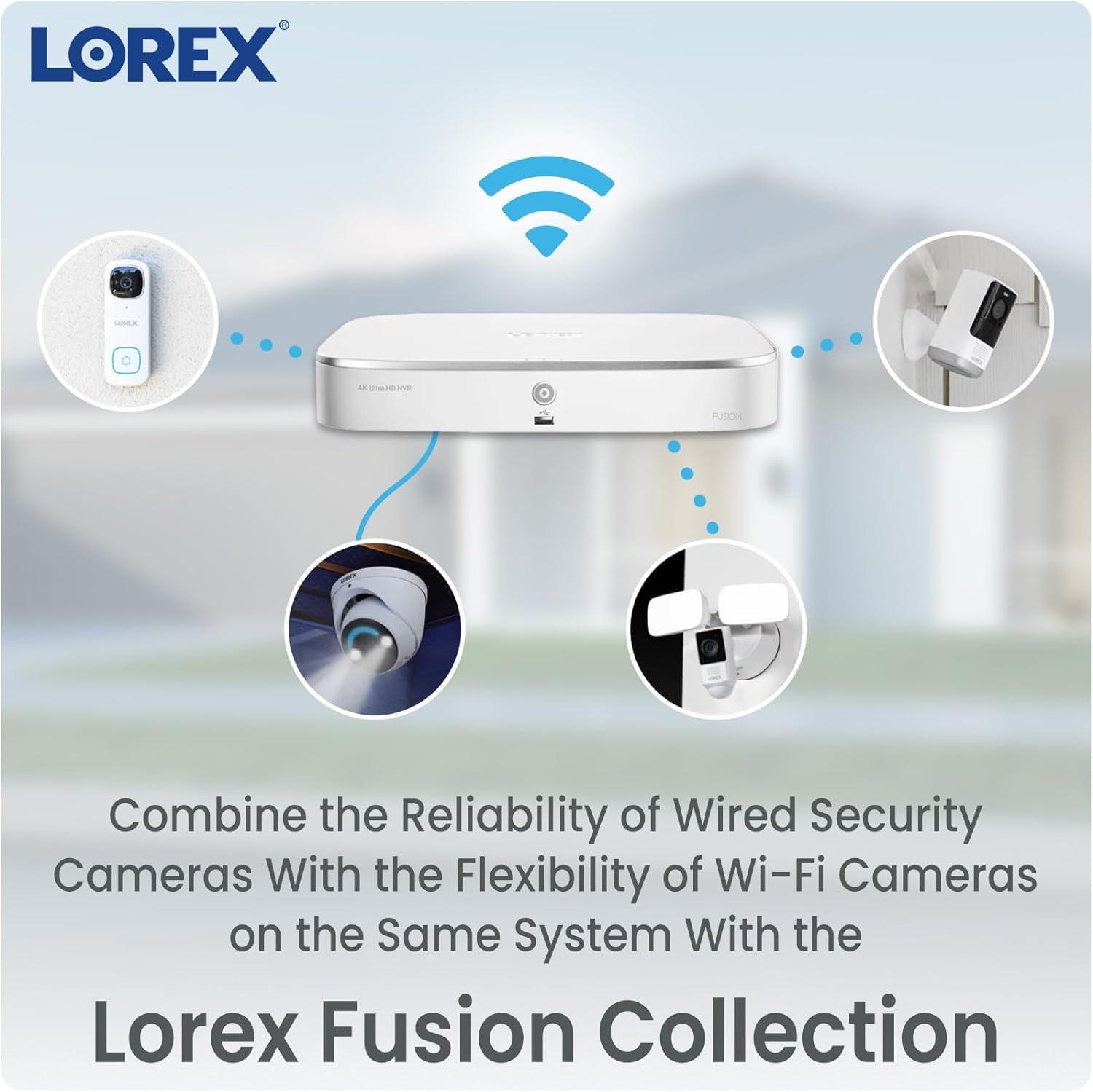 Lorex Lorex Fusion 4K Metal Bullet Camera PoE Wired Home Security Add-On Camera - Motion Detection, Color Night Vision, Long Range IR, Weatherproof, Ultra HD Indoor & Outdoor Surveillance (White Dome)