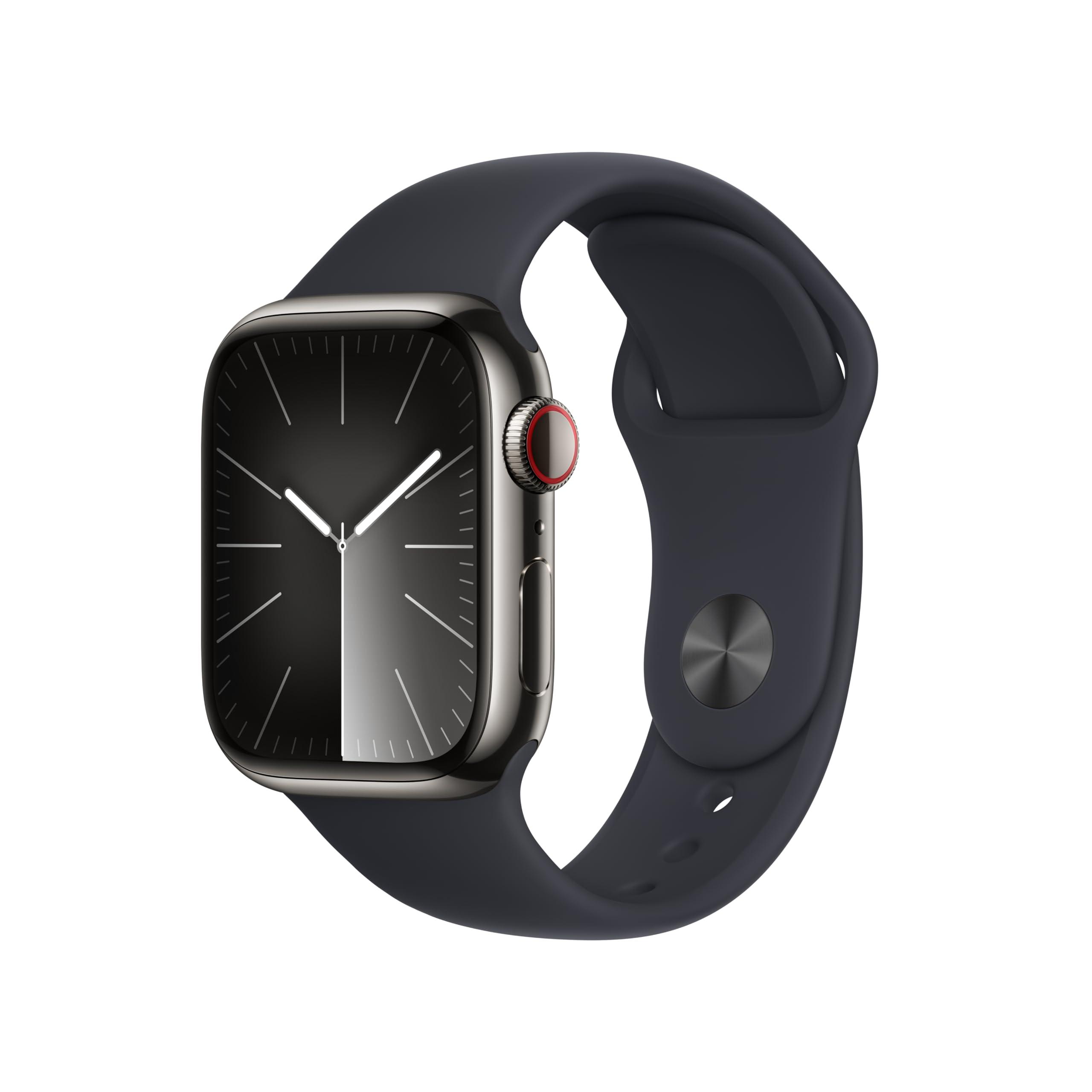 Apple Apple Watch Series 9 [GPS + Cellular, 41mm] - Graphite Stainless Steel Case with Midnight Sport Band, S/M (Renewed)