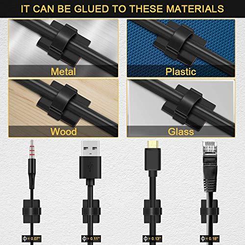 EtoBesy Cable Clips Adhesive Cord Organizer, Management 3M Cable Ties Wire Clips Organizer Cable Clamp Holders for Desk Car Tables PC Laptop TV Home Office Walls (0.75\"x0.6\", 30pcs, Black)