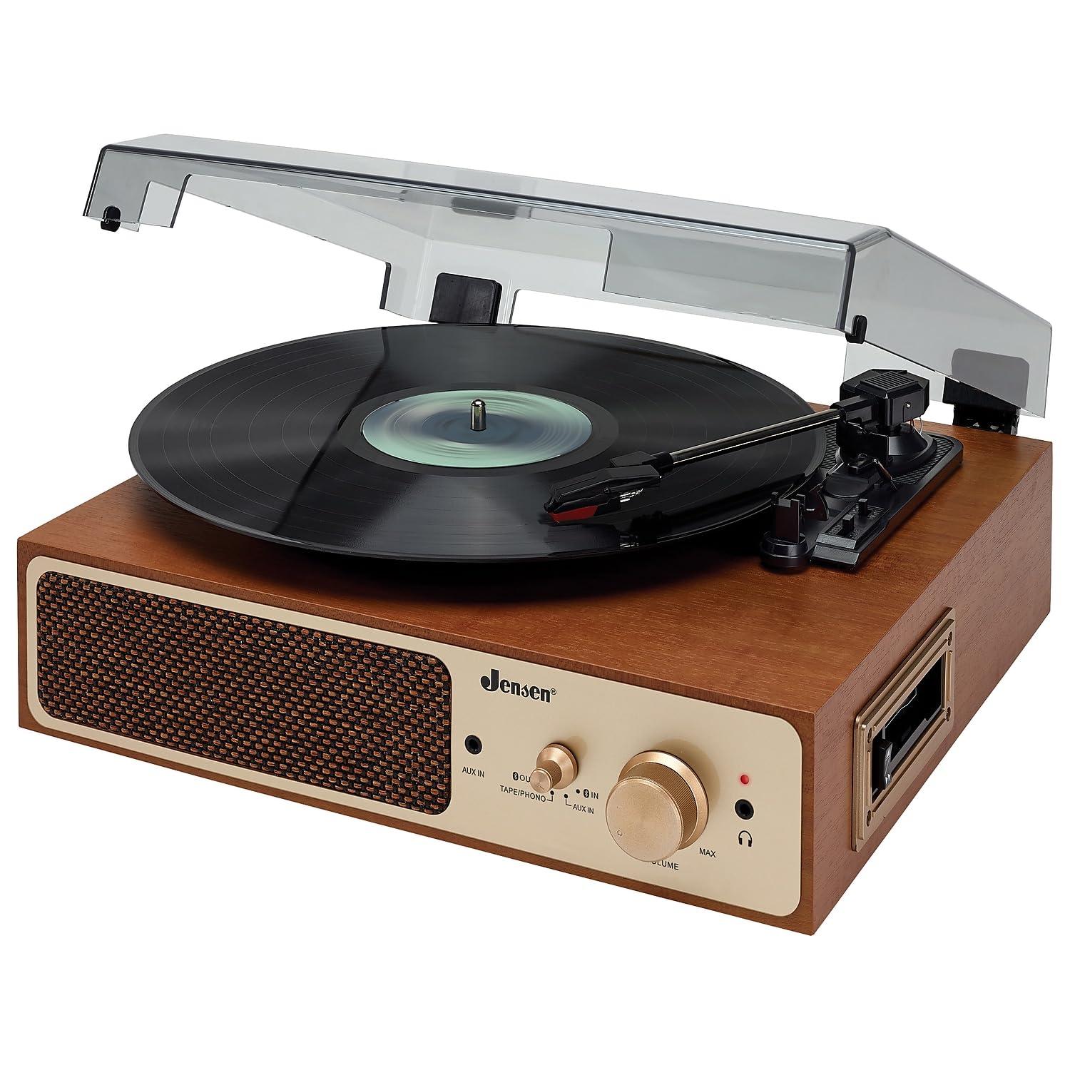 Jensen Jensen JTA-245 Dual Bluetooth Turntable (33/45/78 RPM) Cassette Player/Speakers
