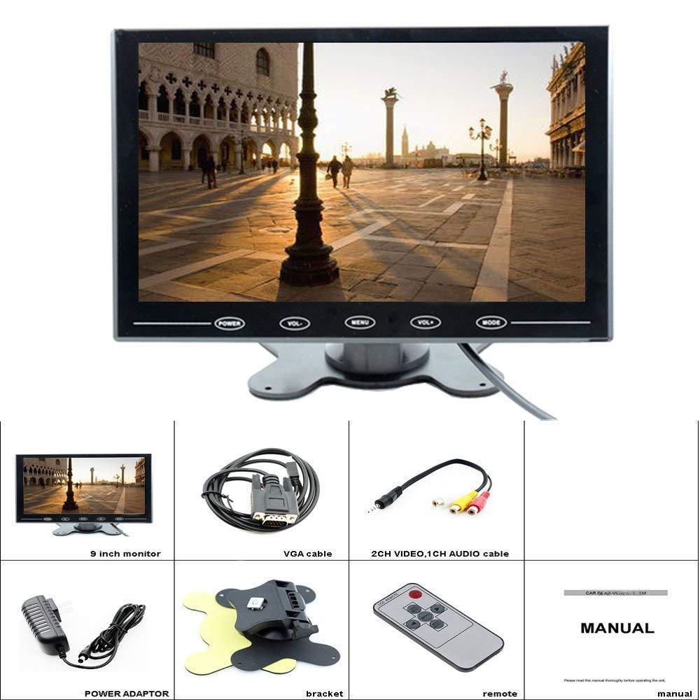 CAMECHO CAMECHO 9 Inch LCD Monitor HD Color Screen, 2 Video Input/HDMI/VGA, Support Car Backup, Mini PC Display, CCTV, Home Security, with Remote Control