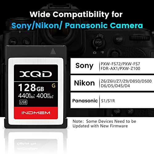 INDMEM INDMEM XQD 128GB Memory Cards, 5X Tough MLC XQD Flash Memory Cards High Speed G Series| Max Read 440MB/s, Max Write 400MB/s