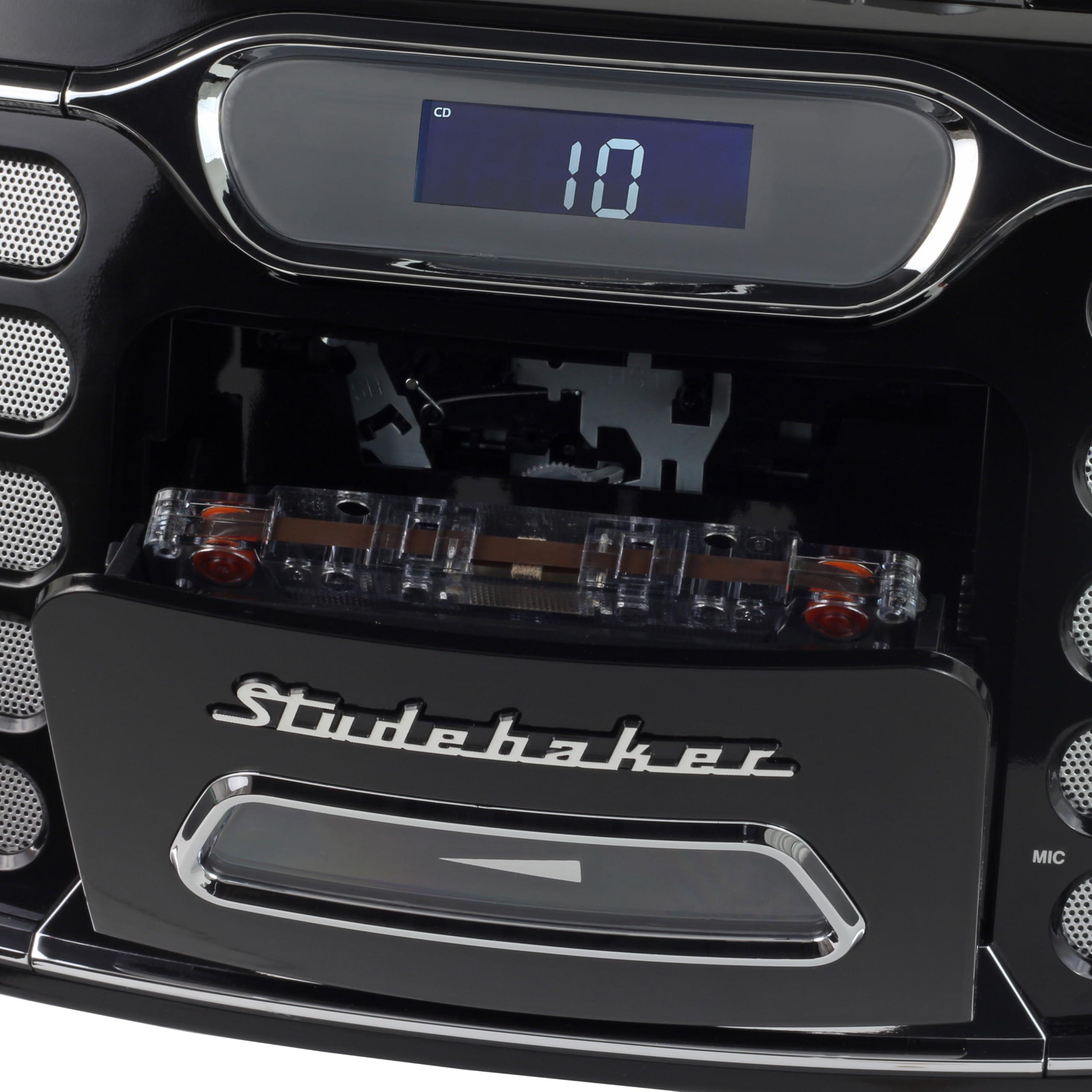 Studebaker Studebaker Retro Edge Big Sound Bluetooth Boombox with CD/Cassette Player-Recorder/AM-FM Stereo Radio (Black/SB2150B)