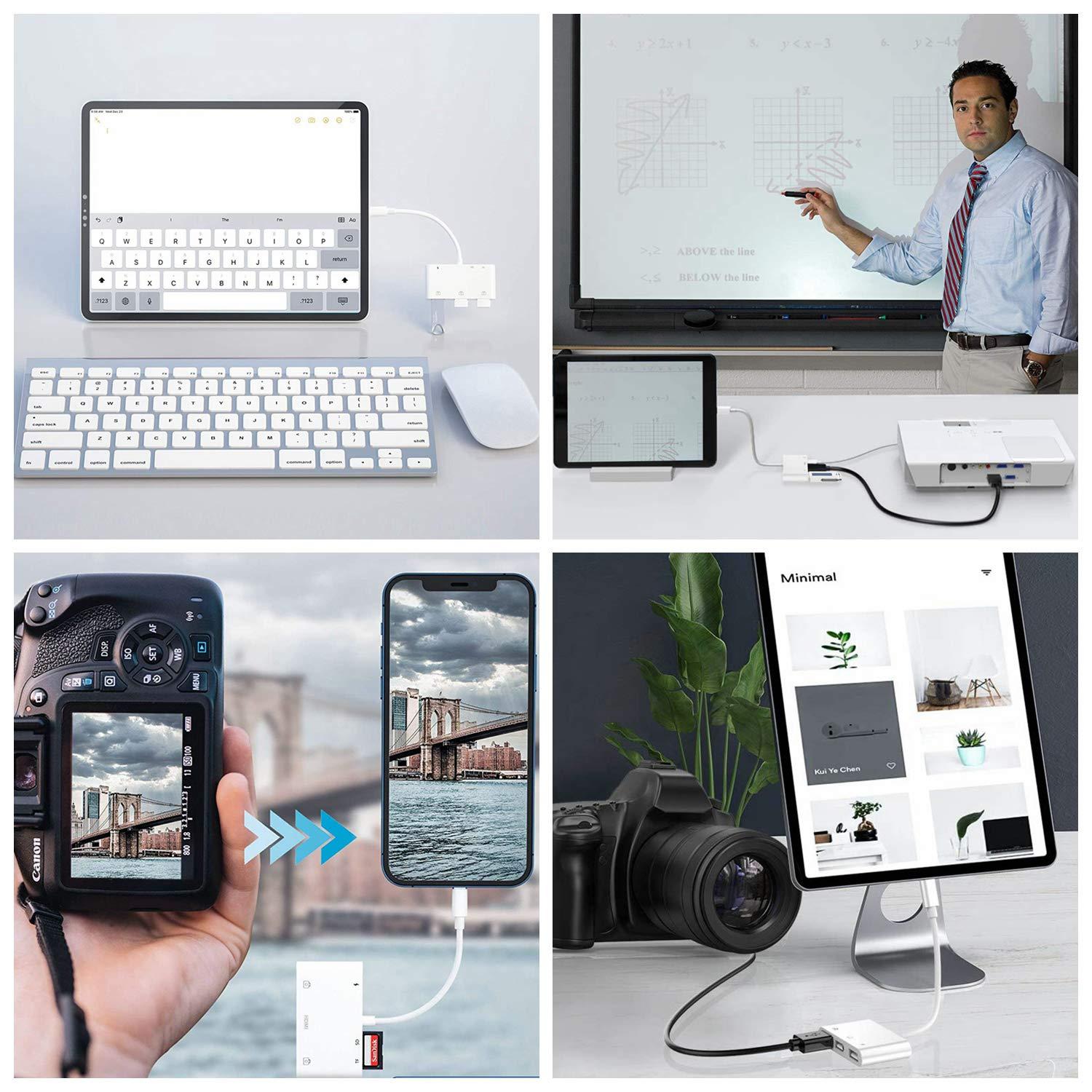 rosyclo rosyclo Lightning Hub iPad Adapter, 6-in-1 Lightning to HDMI Digital AV Converter, TF & SD Card Reader, USB Camera Adapter, Power Delivery Compatible with iPhone, iPad and More USB Devices