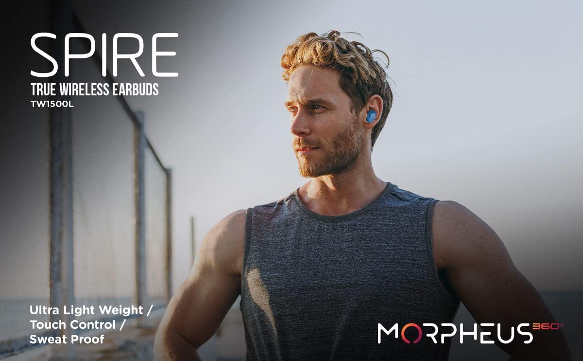 Morpheus 360 Morpheus 360 Spire True Wireless Earbuds, Wireless Microphone, Bluetooth 5.2 Wireless Ear Buds, One Touch Media Control, Waterproof Earbuds, Recharging Earbud Case - Island Blue