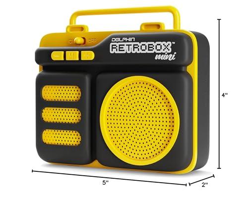 Dolphin Dolphin Retrobox Mini for Jobsite, Small but Durable Bluetooth Speakers with FM, Rechargeable Music Device, Up to 12 Hour Play Time, Yellow