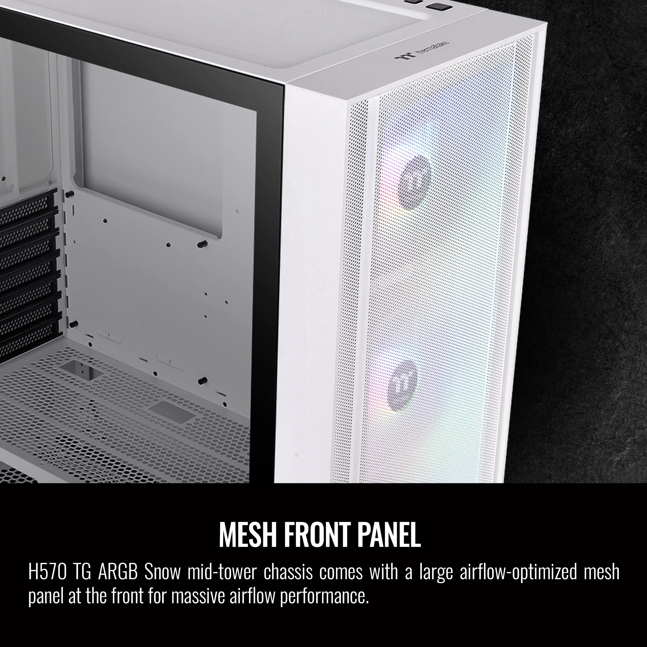 Thermaltake Thermaltake H570 TG ARGB Snow ATX Tempered Glass Mid Tower Computer Chassis with Three 120mm ARGB Lite Front Fan & Mesh Front Panel CA-1T9-00M6WN-01