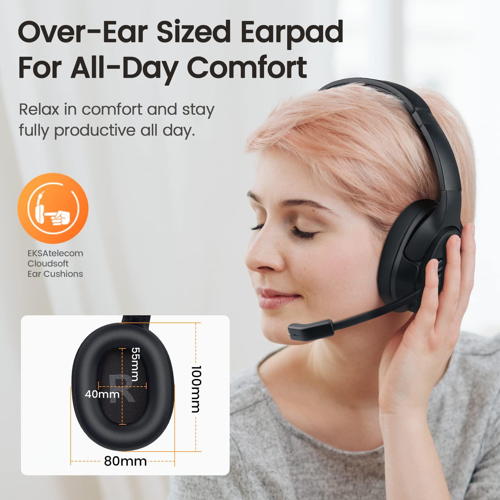 EKSA EKSA Wireless Headset with Mic for Work, Bluetooth 5.0 Headset with AI-Powered Noise Cancelling Microphone - Bluetooth Wireless Headphones with Mic for Work/PC/Laptop/Computer/Office/Zoom