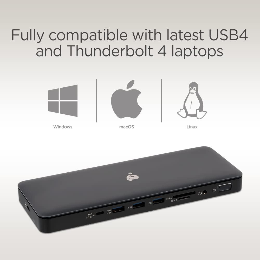 IOGEAR IOGEAR Dock Pro Thunderbolt 4 USB4 Docking Station Triple 4K or Single 8K Display, 40Gbps, 96W Charging, 2.5Gb Ethernet (GUD4C8K3)