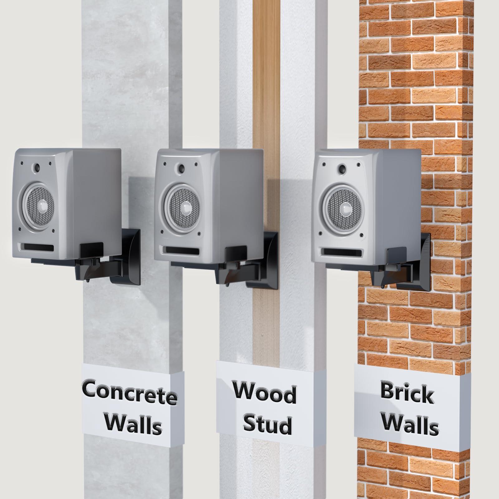 WALI WALI Speaker Wall Mounts, Dual Side Clamping Bookshelf Mounting Bracket for Large Surrounding Sound Speakers, Hold up to 55 lbs. (SWM201), 1 Pair, Black