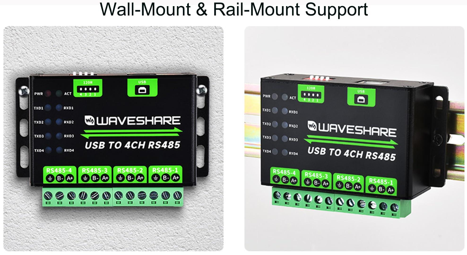 waveshare waveshare Industrial USB to RS485 Converter Extending USB to 4CH RS485, 1200bps ~ 460800bps Baudrate, Transmission Distance up to 1.2km, Compatible with Win7/8/8.1/10/11, Mac, Linux, Android,etc
