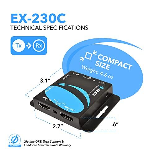 OREI OREI 4K HDMI Over Ethernet CAT6/CAT7 Extender, Extender RJ45 4K@30Hz Upto 130 Ft 1080P Upto 230 FT Full HD POC Transmitter & Receiver IR Loop Out (EX-230C)