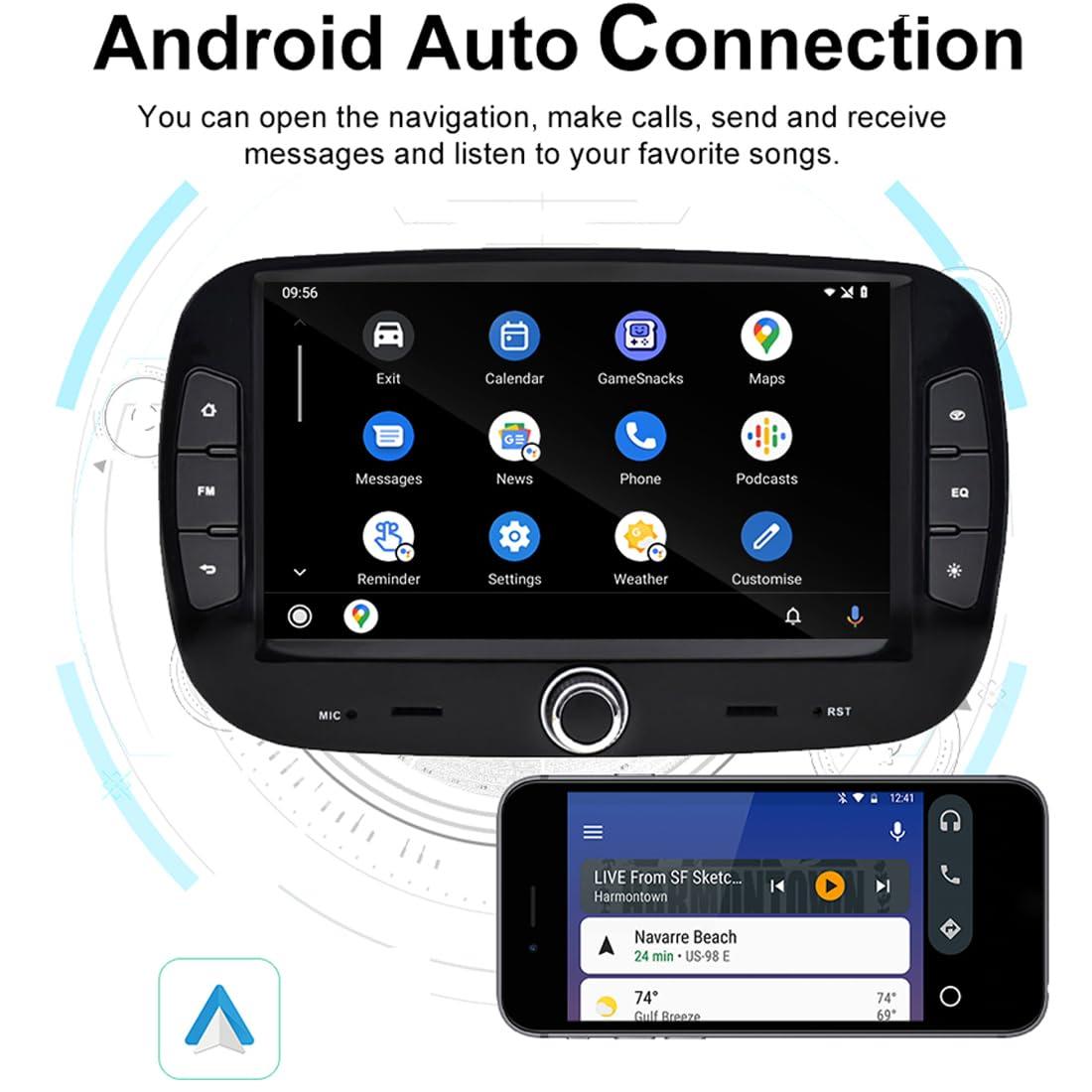 WEPARTICULAR Wireless Carplay Android Auto Car Stereo Compatible for Fiat 500 2016-2019 2Din 7'' Touch Screen 2+32G Android Car Radio Multimedia Player with RDS FM Mirror Link GPS WiFi BT DVR