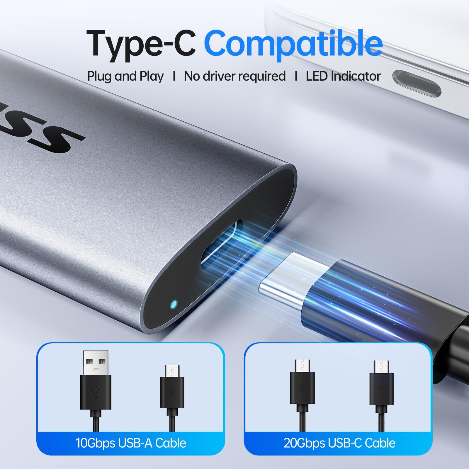 SSK SSK Portable SSD 500GB, up to 2000MB/s External Solid State Drives, USB 3.2 Gen2X2 NVMe SSD External Hard Drive, Ultra Low Power Consumption for iPhone 15/ MacBook/Pro/OTG Phone/Laptops