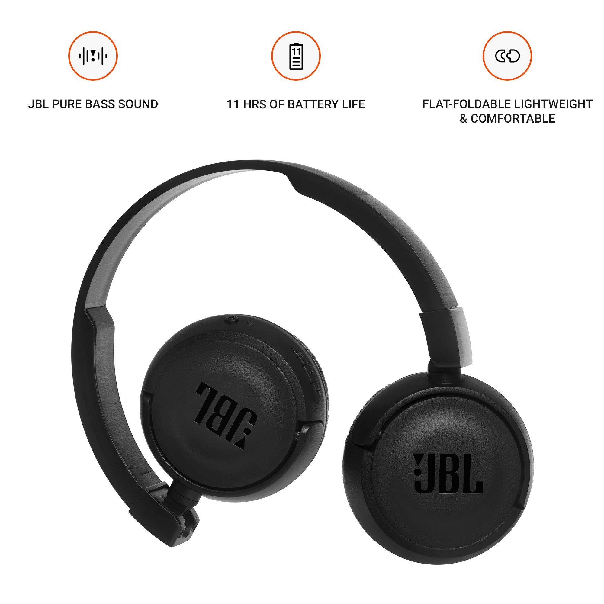 JBL JBL T460BT Extra Bass Wireless On-Ear Headphones with 11 Hours Playtime & Mic - Black
