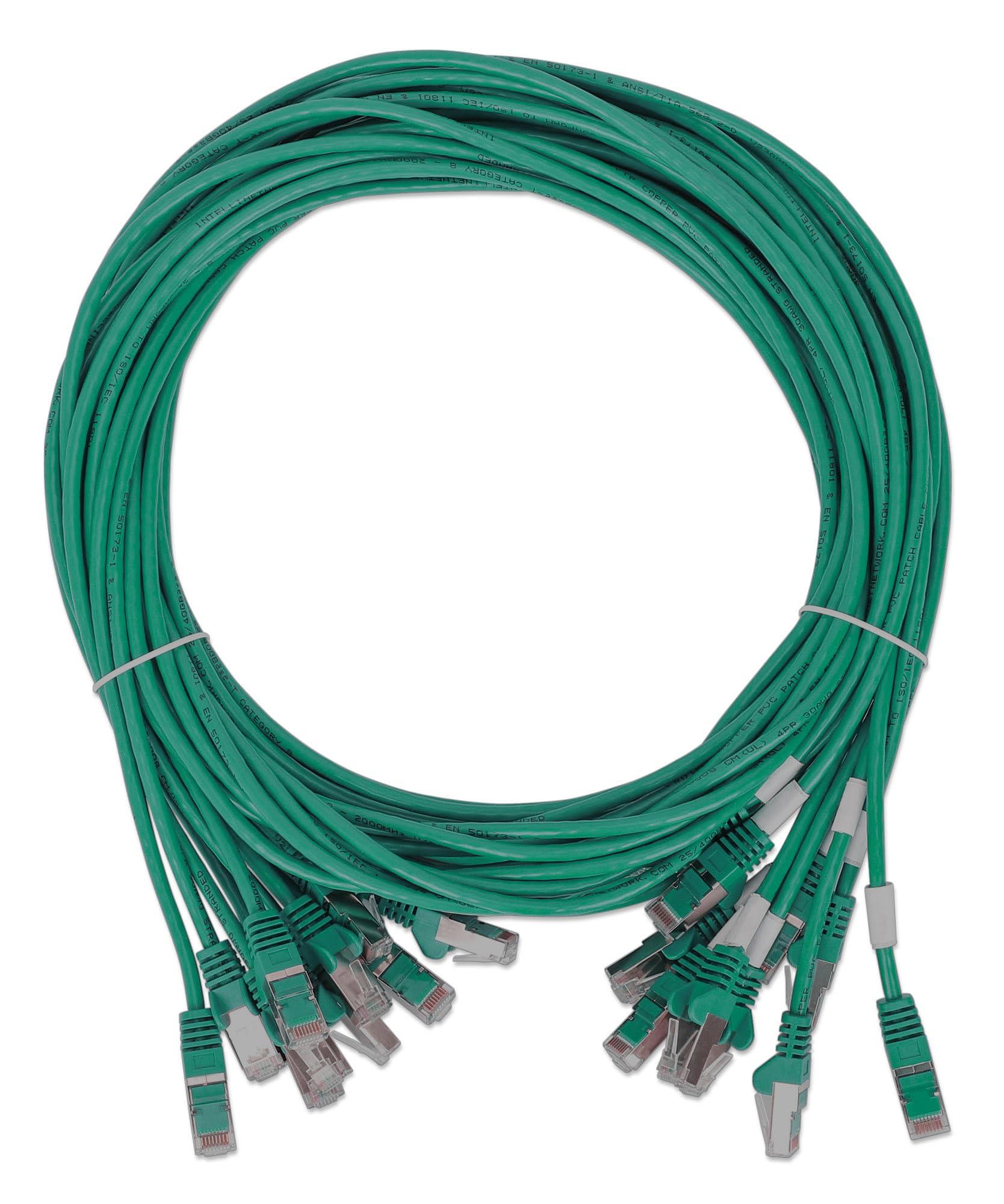 Intellinet Intellinet Slim Cat8 Ethernet Network Patch Cable 10-Pack - 40Gbps & 2000MHz, Snagless Boot, 30AWG Pure Bare Copper Wire, Gold-Plated Contacts, Lifetime Mfg Warranty 1.5ft, 10 Pack, Green