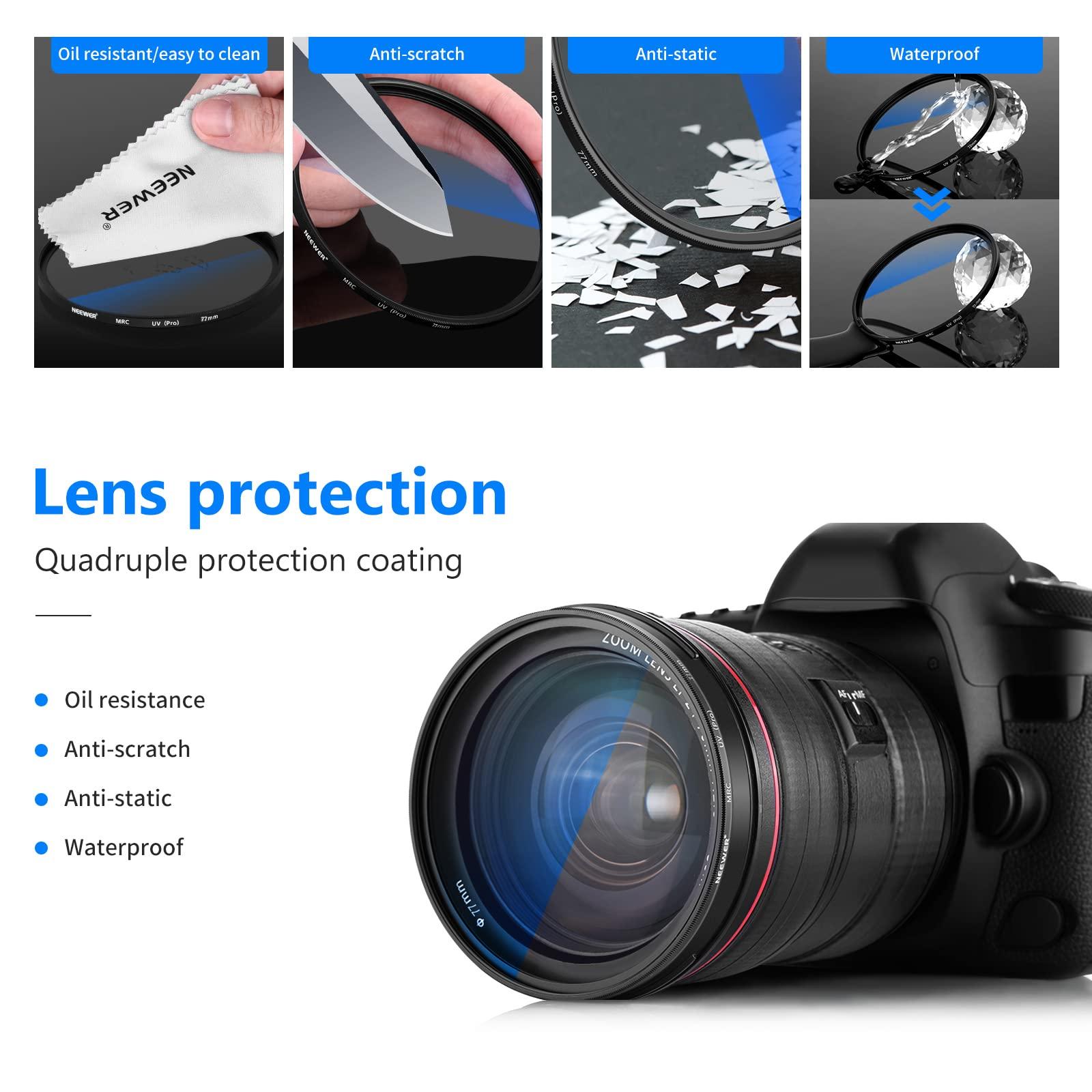 NEEWER NEEWER 77 mm UV Protection Filter, High Definition/30 Layers of Multi-Layer Coating/Waterproof/Scratch Resistant with Nano-Coating, Ultra-Thin UV Filter for Camera Lens