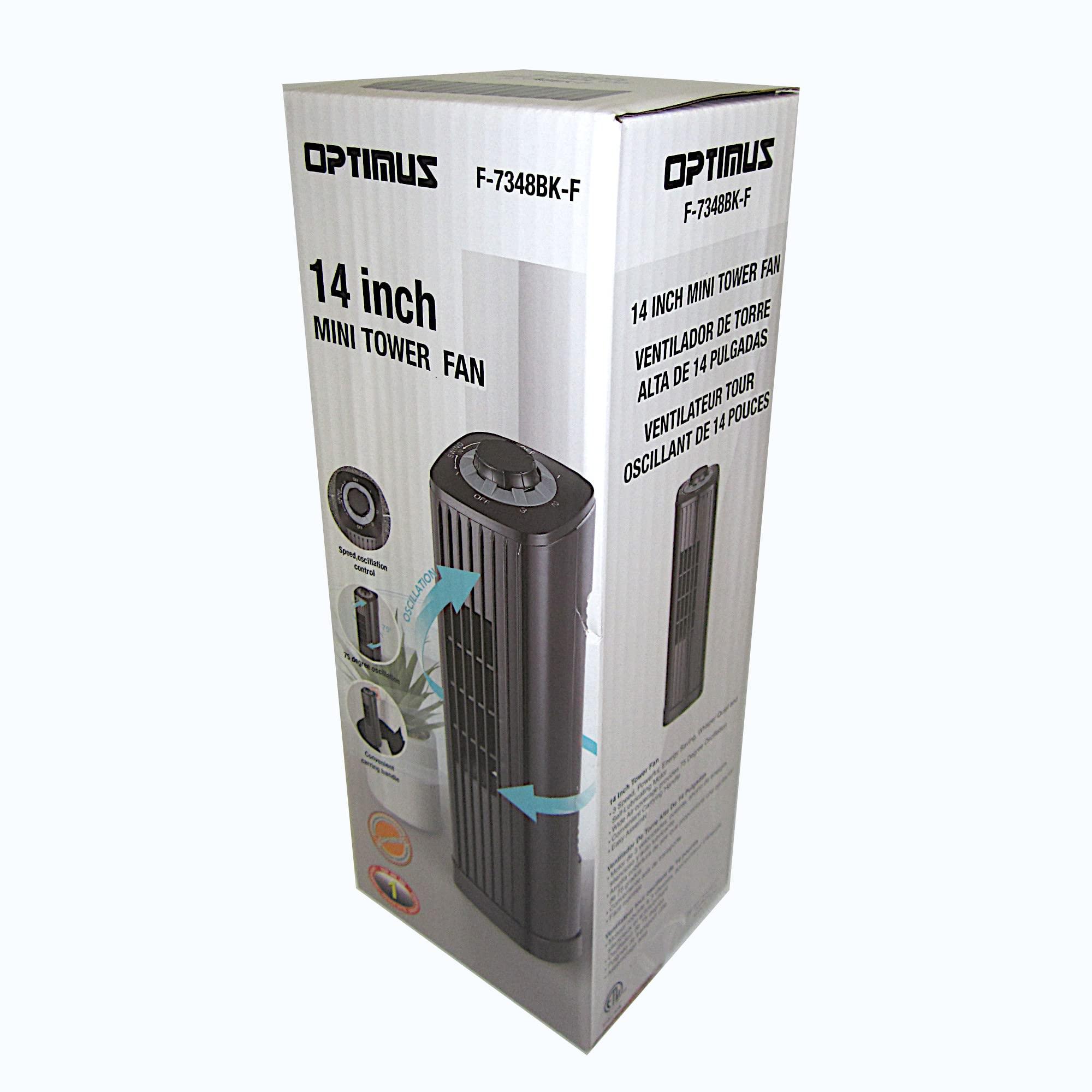 Optimus Optimus F-7348BK-F F-7348 3-Speed 50-Watt 14-in. Portable Ultra-Slim Desktop Oscillating Tower Fan (Black)