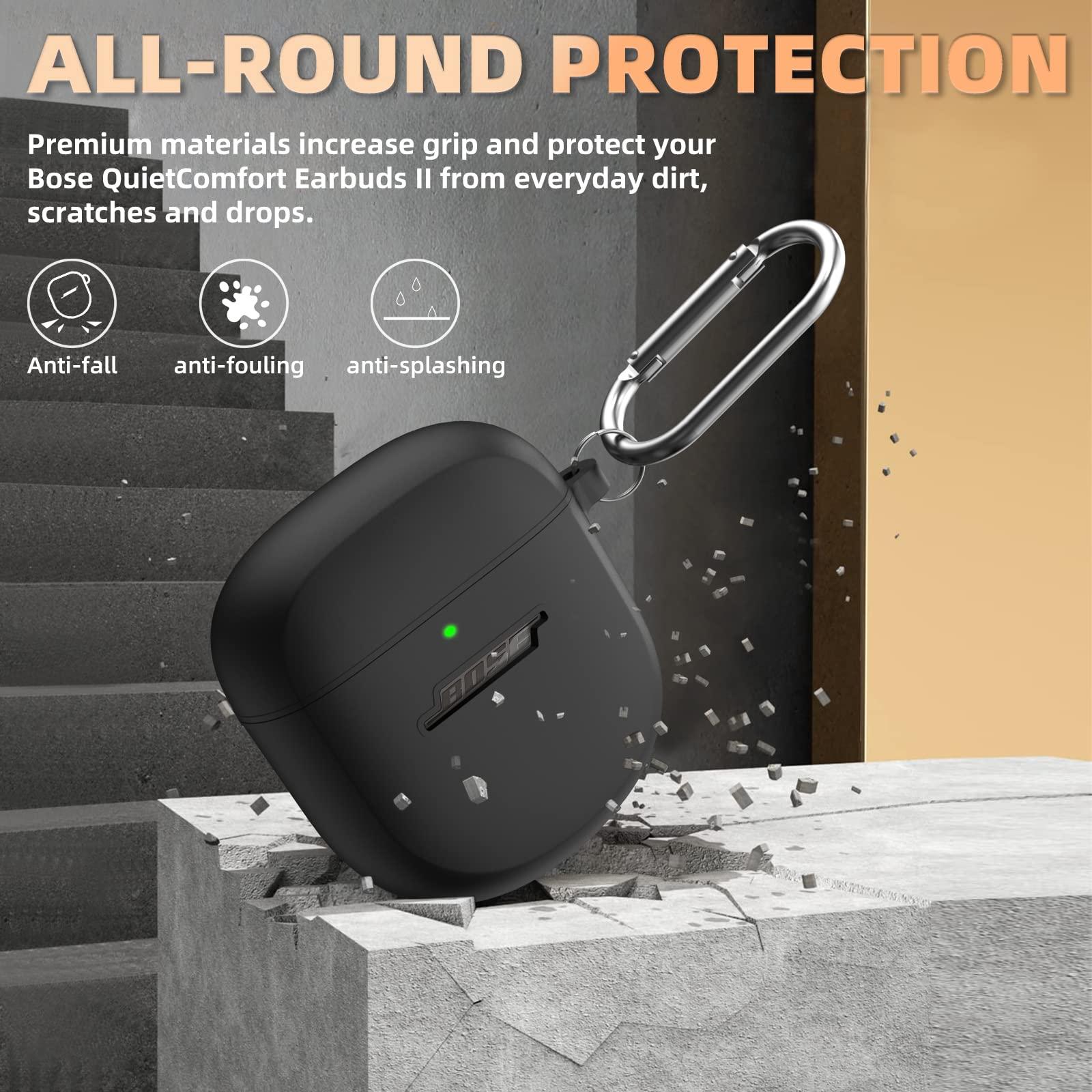 WOFRO Case for Bose QuietComfort Earbuds II(2022)& New Bose QuietComfort Ultra Case (2023), WOFRO Silicone Protective Skin Cover for New Bose QuietComfort Earbuds 2 Accessories with Carabiner (Black)