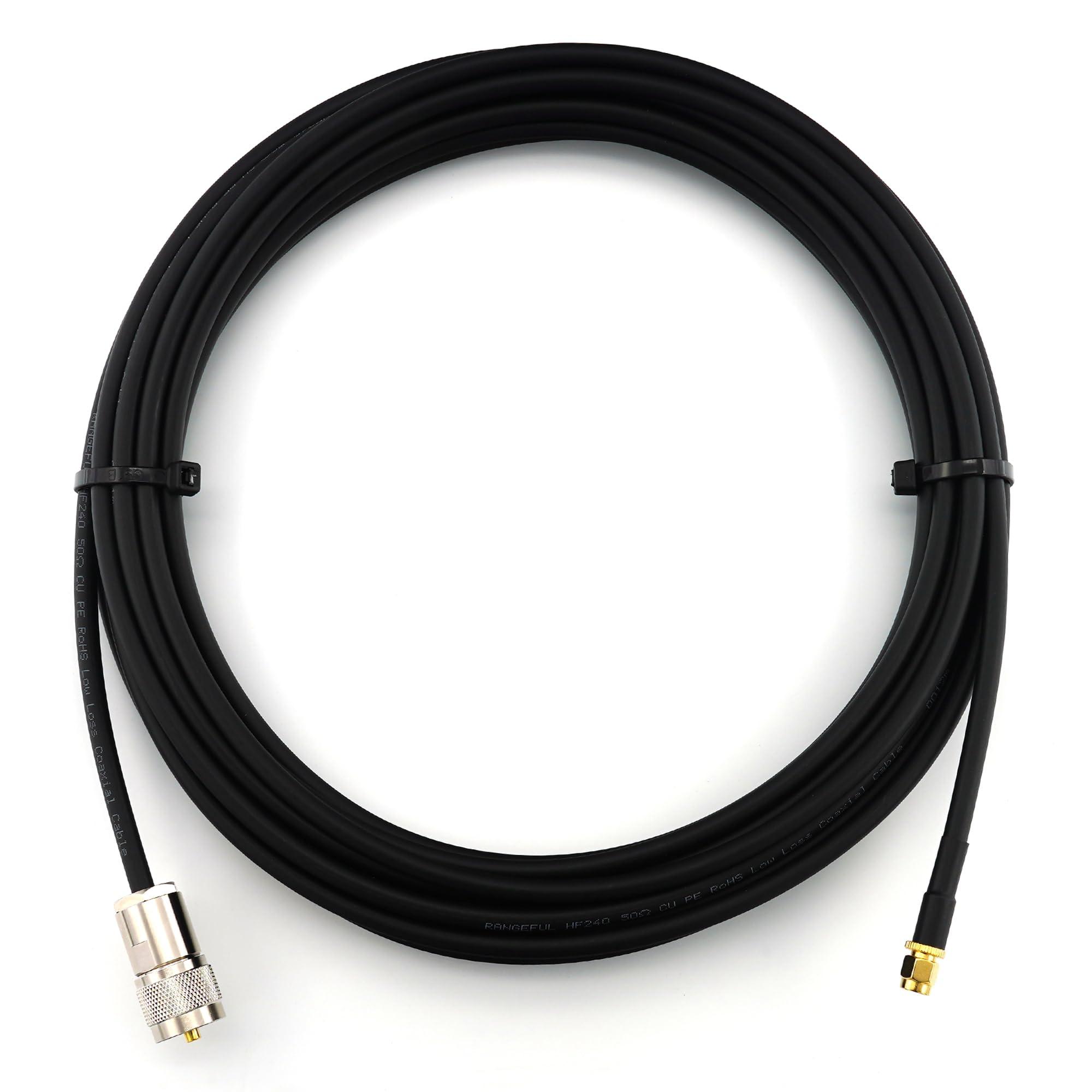 RANGEFUL RANGEFUL PL259 to SMA Extension Cable 20m Waterproof PL to SMA Male Jumper Low Loss HF-240 Coax Cable (LMR 240 Equivalent)