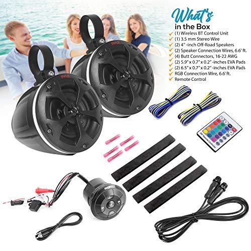 Pyle Pyle 2-Way Waterproof Off Road Speakers - 4" 800W Active Passive Marine Grade Wakeboard Tower RGB Speakers System w/Bluetooth Controller, Full Range Stereo Speaker for ATV/UTV Jeep Boat PLUTV48KBTR
