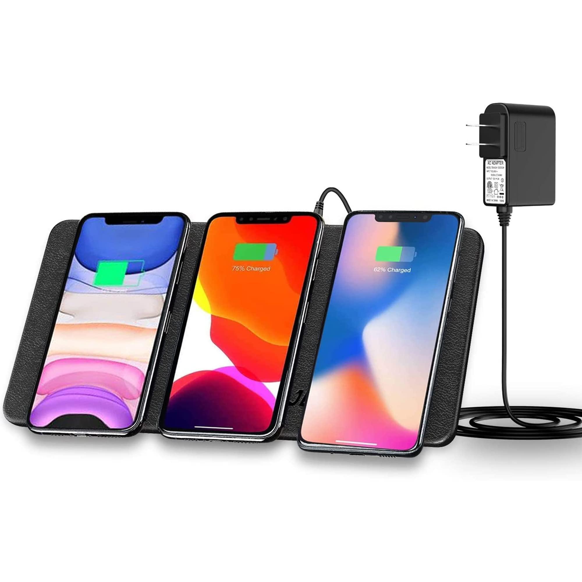 JE Make IT Simple Triple Wireless Charger Pad - 15W Fast Charging Station for Apple iPhone 15/14/13/12 Pro/Max/Plus, AirPods, Qi-Certified 3-in-1 Charging Mat for Multiple Devices One-Step Wireless Charging Solution
