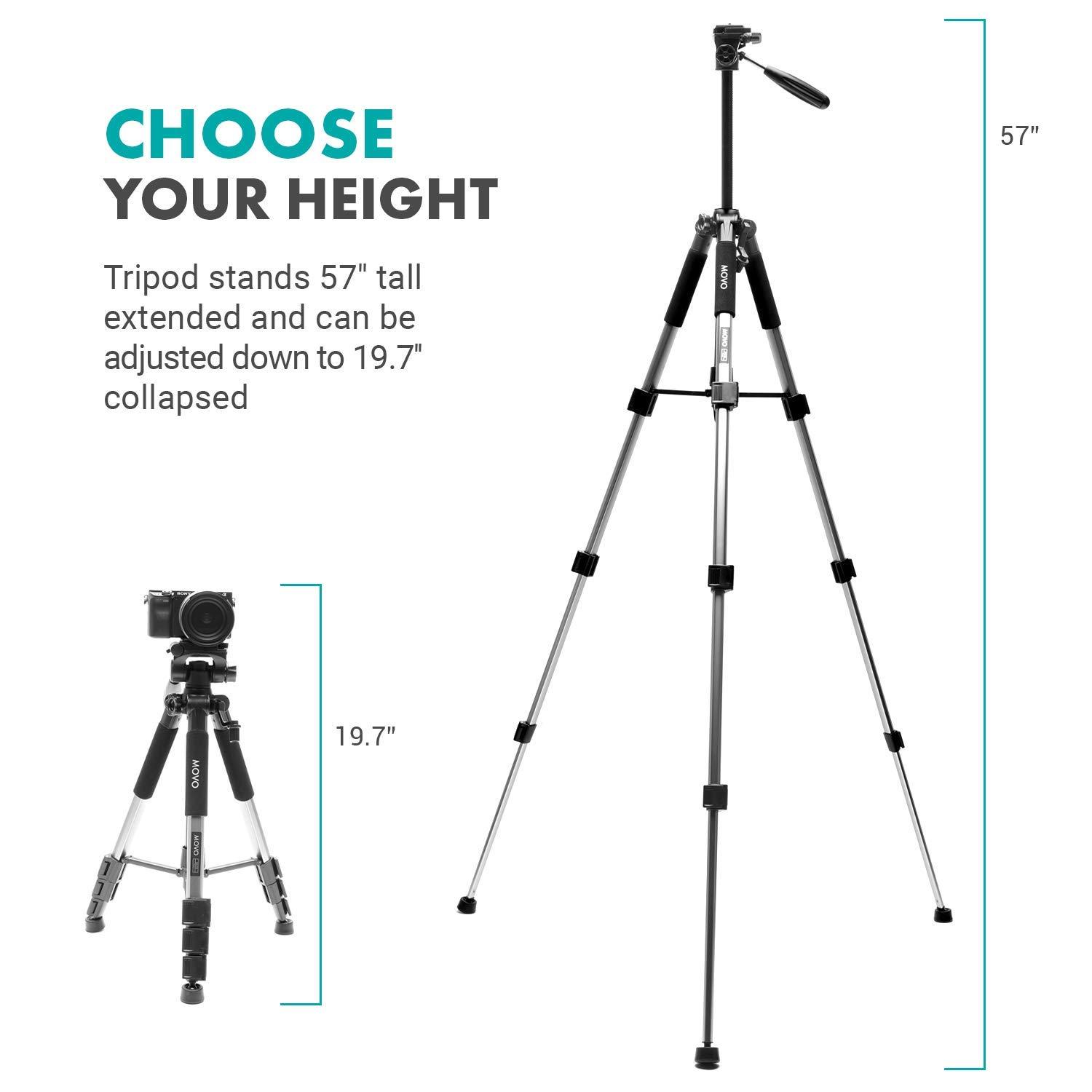 Movo Movo MV-T5 57-inch Video Camera Tripod Stand with Pan Head - Lightweight Tripod for Camera and Phone Videos, Vlogging, Film - Aluminum Travel Tripod for DSLR Camera with Digital Camera Tripod Mount