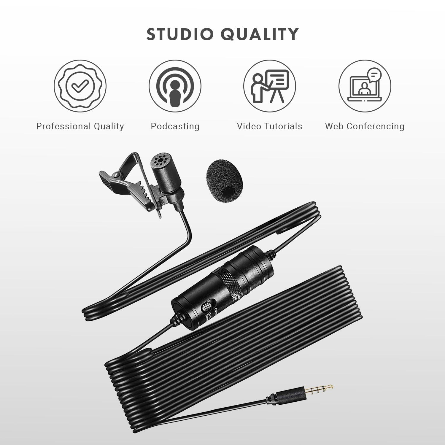 Movo Movo LV1-USB Lavalier Microphone for Camera, Lapel for iPhone and Android Smartphones, Body Lav Mic, Clip On Microphone for 3.5mm, Shirt Lapel Mic for Phone, GoPro, Interview, Computer, PC