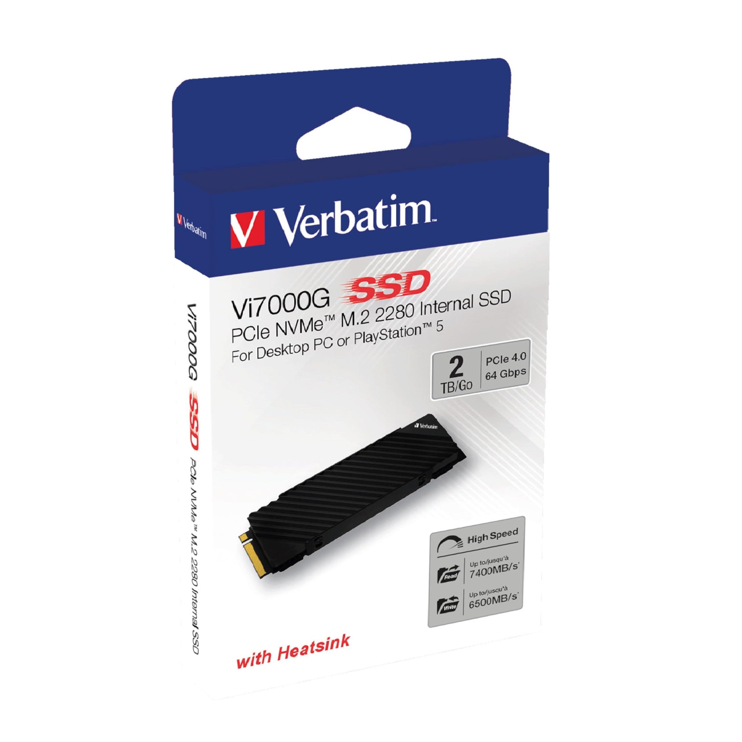 Verbatim Verbatim 2TB SSD Vi7000 Internal Solid State Hard Drive PCIe NVMe M.2 2280 Designed for Gamers and High Performance Users up to 7000MB/s Read 6500MB/s Write