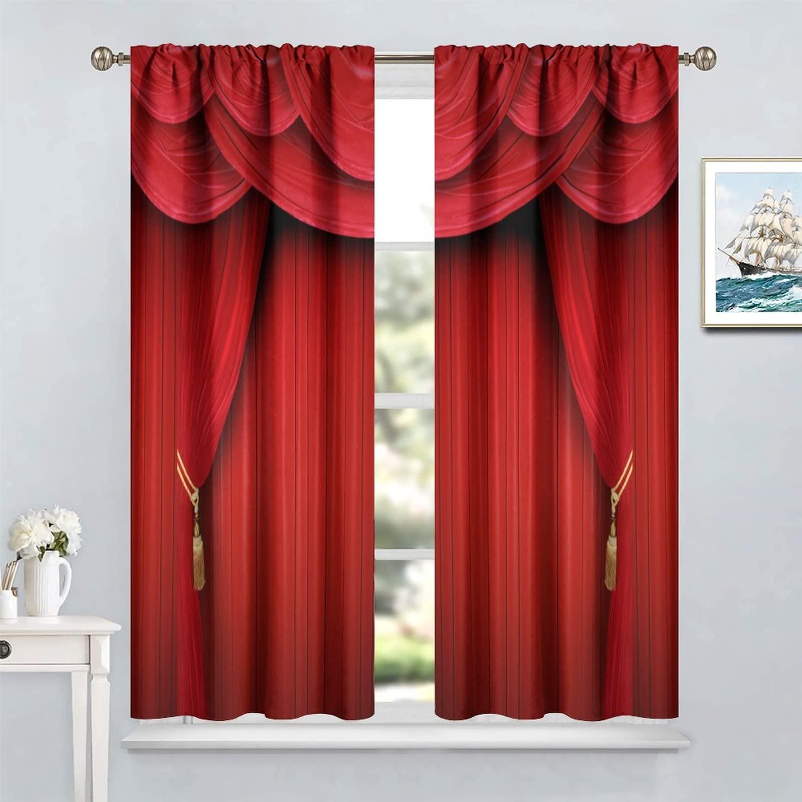 SENQIAN Movie Theater Curtains Retro Red Party Home Movie Theatre Rod Pocket Room Darkening Window Drapes for Bedroom Living Room W36 x L63 2 Panels