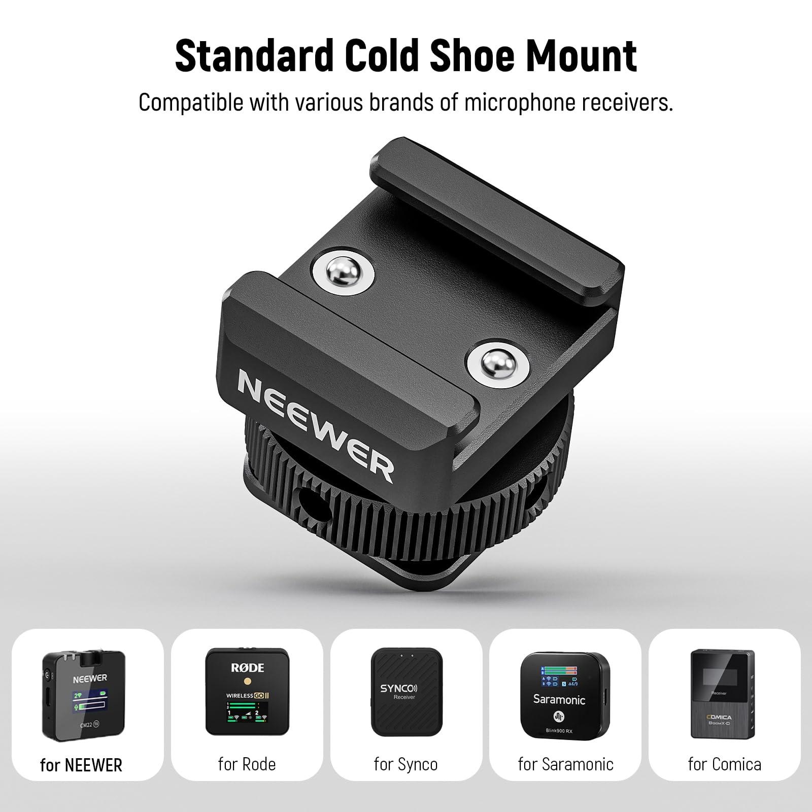Neewer NEEWER Cold Shoe Mount Adapter Compatible with DJI Hollyland Rode Wireless Lavalier Microphone Receiver, Anti Drop Mic Accessories with Retractable Pins, Metal Camera Cage Mount Adapter, UA030