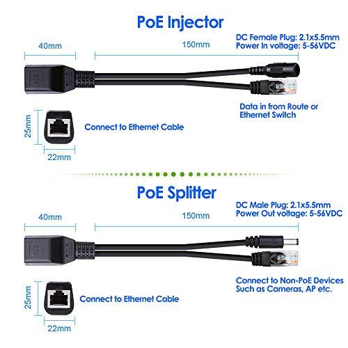iCreatin [UL Listed] iCreatin 12V Power Over ethernet PoE Injector and PoE Splitter kit, Extension Power for 12 Volt 12 watt Devices with 5.5x2.1 mm DC Jack