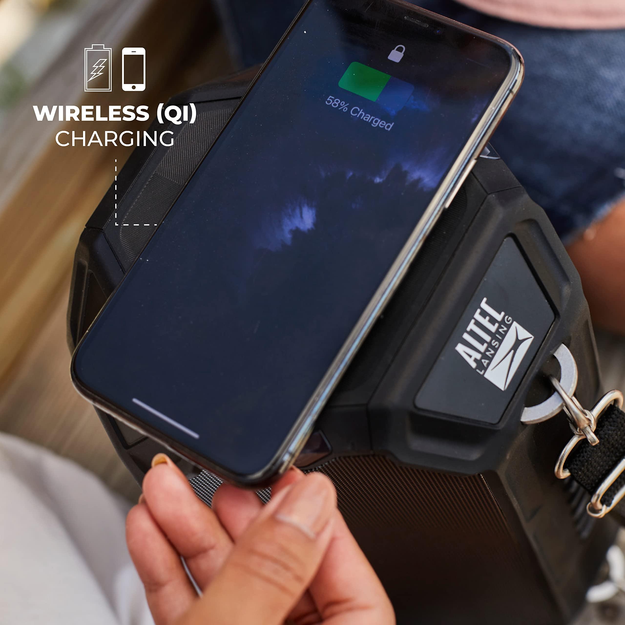 Altec Lansing Altec Lansing HydraShock Bluetooth Speaker USB Type-C Rechargeable Portable Speaker Wireless Charger for Phone, Stereo Speaker w/LED Lights for Pool Beach Hiking Camping, 20 Hour Playtime (Black)