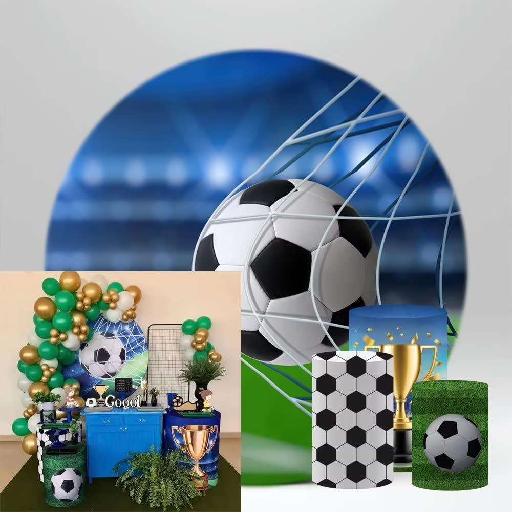 HISDH HISDH NO182 Sports Soccer Pedestal Cover for Birthday Party Babyshower Decoration Cylinder Cover Soccer Photography Plinth Cover Baptism Communion Props Dia40 H90 Pattern A